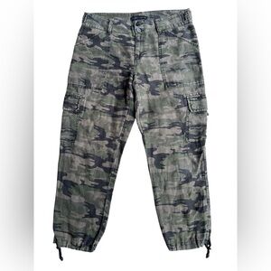 Sanctuary x Anthropologie 100% Linen Camo Cargo Pants Joggers Crop Boho Sz 27
